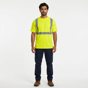 Fully Customized Class 2 High Vis Reflective Safety <b>T</b>-<b>Shirt</b> 100% Polyester Workwear with Customized Printing and LED <b>Flash</b> - Product Image 1