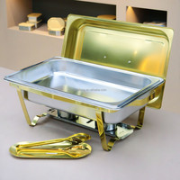 Ensemble de réchauds de buffet rectangulaires en acier inoxydable poli argent et or Lefeng Luxury avec chauffe-plats pour fêtes et hôtels