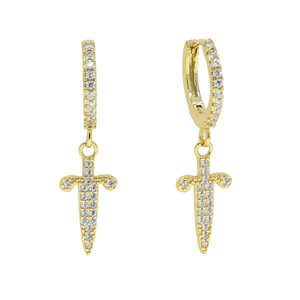 HIP HOP Bling freddo degli uomini del ragazzo di gioielli in oro placcato 5A cz Pugnale ciondola gli <span class=keywords><strong>Orecchini</strong></span> - Product Image 4