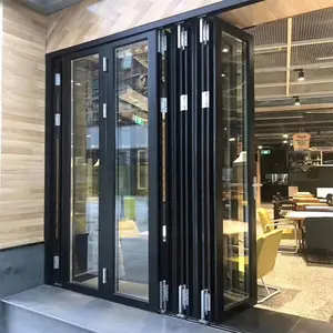 Алюминиевые складные двери из закаленного стекла, горизонтальные складные местные алюминиевые складные двери