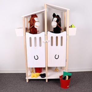 Écurie en bois massif pour <span class=keywords><strong>2</strong></span> chevaux, unité de rangement et d'exposition durable pour l'organisation des jouets et la décoration de la salle de jeux - Product Image 2