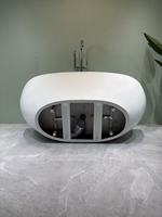 Baignoire autoportante moderne en acrylique, forme œuf, blanc brillant, ovale, pour hôtel et salle de bain à domicile