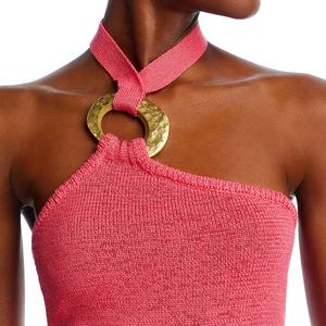 Vestido de punto casual mini para mujer, con cuello halter, espalda descubierta y diseño de corte para playa, color liso - Product Image 5