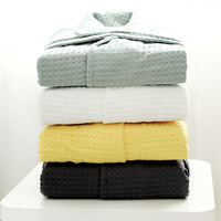Peignoir de luxe pour femme en coton gaufré 100 % rayé, qualité hôtelière, design élégant et décontracté, col châle, manches longues