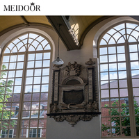 Meidoor America Fenêtres en aluminium noir sur mesure avec verre trempé en forme d'arche, persiennes fixes et coulissantes en alliage d'aluminium