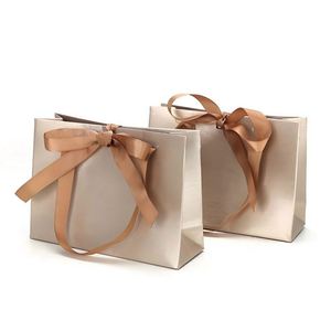 Factory Customized Wholesale Kraft <b>Paper</b> Eco-Friendly Laminated Mini Gift Shopping Bags with Ribbon Handles and String - Product Image 2