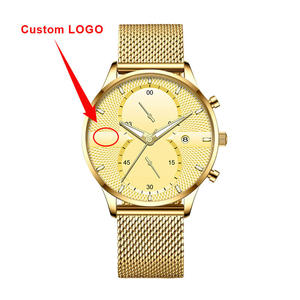 Relojes de Pulsera Clásicos de Oro con Logotipo Personalizado OEM para Hombre, de Lujo, para Negocios, con Fecha, Resistentes al Agua, Luminosos, de Acero Inoxidable, de Cuarzo - Product Image 1