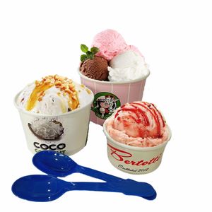 Umwelt freundliche Einweg-Pappbecher für Eiscreme und gefrorenen Joghurt-Verpackungs behälter mit Deckel und Löffel - Product Image 1