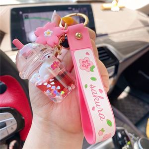 Cute Mini Bottle Raabit Milk Tea Keychain Sakura Acrylic Crystal Keychain Floating Bottle Oil <b>Key</b> <b>Chain</b> - Product Image 4