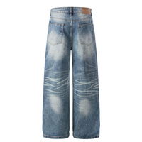 Amerikanische neutrale, lasergewaschene blaue Retro-Jeans mit handgefertigtem Katzenbart-Design für Herren, gerade geschnitten, Streetwear, locker sitzend