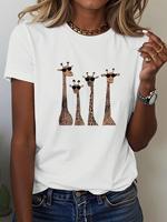 T-shirt à manches courtes imprimé girafe avec cils pour tenues décontractées, hauts graphiques imprimés guépard pour femmes