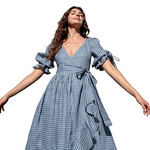 Elegant Hand Block Printed Linen Knee-Length Floral Print Breathable Eco-Friendly Loose Fit <b>Dress</b> for Women Daily Wear - Product Image 3