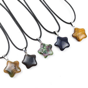 Collana con Pendente a Stella Pentagramma in Cristallo di Pietra Naturale, Pendente in Cristallo Grezzo a Stella, Quarzo Rosa, Ametista, Agata, Gioielli con Gemme - Product Image 1