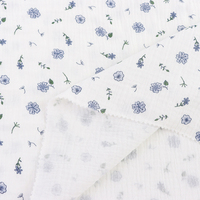 XNZTEX JURAVICHY JF2551 Tissu Crêpe Biologique Double Couche Imprimé Floral Mousseline Froissée pour Filles, Techniques de Tissage – Vente en Gros