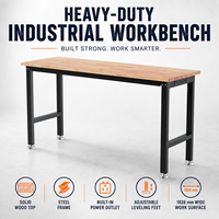 Banc de travail en bois massif robuste pour usage industriel, avec structure en acier et pieds réglables