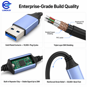 <span class=keywords><strong>Cable</strong></span> de Extensión Activo USB 3.0 LUNGKAY Macho, 5Gbps, Amplificador de Señal de Alta Velocidad, Chip Repetidor, 5M/8M/15M/20M, Uso Industrial/VR - Product Image 2