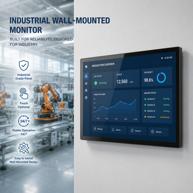 7 12.1 15.6 -inch Wall Mounted Industrial Touch Monitor, Full HD 1080P HDMI/VGA/AV/USB Touchscreen IP65 Waterproof