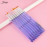 Juego de 9 Pinceles para Decoración de Uñas con Mango de Plástico Transparente Azul, Pelo Sintético Ovalado y Férula Ondulada para Arte de Uñas con Gel UV Profesional