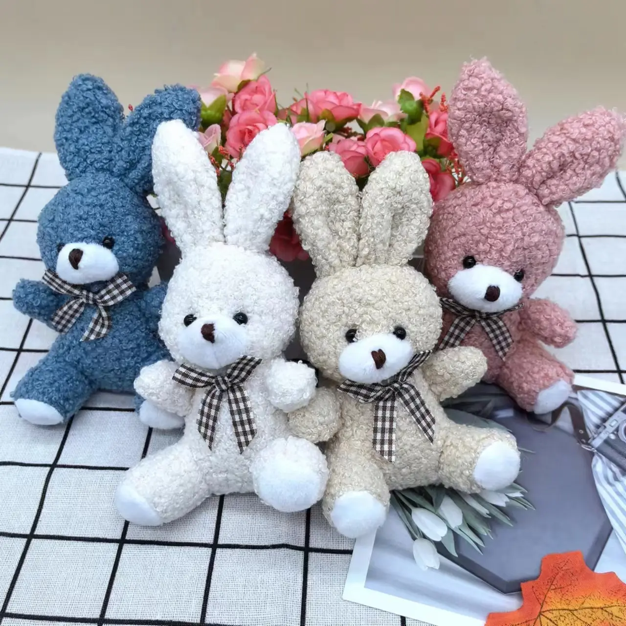 Hot Selling Cartoon Mini Rabbit Teddy Keychain Fluffy Stuffed Animals Bear Keyring Pendant Furry Purse Backpack Wedding decor