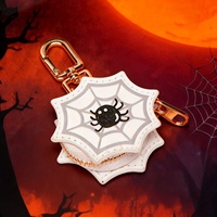 Porte-clés en cuir PU thème Halloween Kawaii, mini porte-monnaie zippé en cuir, design citrouille et toile d'araignée, pendentif de sac à main, cadeau