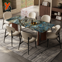 Ensemble de table et chaises de salle à manger carrées en marbre et pierre de cristal de luxe moderne italien haut de gamme pour la maison, l'hôtel et l'appartement