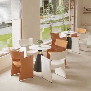 ชุดเก้าอี้รอพร้อมโต๊ะกลมพร้อมเก้าอี้สีส้มและสีเบจสำหรับร้านกาแฟ ร้านเสริมสวย หรือพื้นที่ต้อนรับสำนักงาน ดีไซน์ทนทาน - Product Image 3