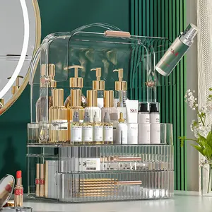 Kotak penyimpan kosmetik kapasitas besar, kotak Display perawatan kulit tahan air tahan debu laci meja rias kecantikan Makeup Organizer