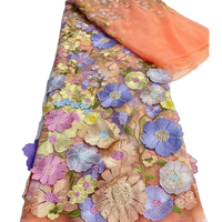 Nueva Tela de Organza con Bordado de Flores en 3D, Colorida y Vibrante, con Diseño de Puntos y Rayas, Tejida y Elástica, para Vestidos de Niña