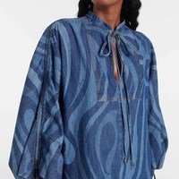 Fabricants de vêtements personnalisé printemps été automne tissu imprimé demi manches Denim caftan Mini robe