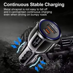 ที่ชาร์จในรถยนต์แบบ USB คู่ A+C 60W รองรับการชาร์จโทรศัพท์มือถือด้วย PD 30W+USB QC5.0 ชาร์จเร็วสำหรับโทรศัพท์ทุกรุ่น - Product Image 6