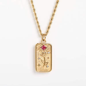 Collar de <span class=keywords><strong>Tarot</strong></span> con Estilo Retro Europeo Americano, Chapado en Oro de 18K, con Diseño de Goteo de Aceite, Colgante Geométrico en Forma de Cruz de Acero Inoxidable para Mujer - Product Image 3