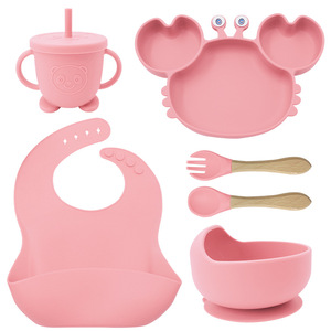 Offre Spéciale enfants dîner alimentation couverts ensembles bébé bavoirs ventouse bol assiette complète Silicone vaisselle sevrage ensemble pour bébés - Product Image 3