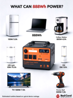 Station d'alimentation portable 1000W 888Wh au phosphate de fer et de lithium avec onduleur à onde sinusoïdale pure et générateur solaire à insertion directe MPPT intégré