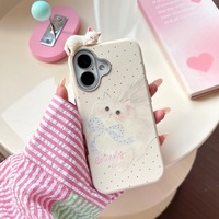 Étui de téléphone antichoc en cuir PU motif chat couché à pois 3D mignon compatible avec les séries 13/14/15 pour femmes