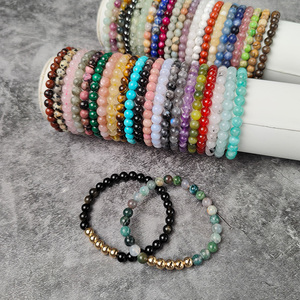 Centinaia di pietre preziose 6mm bracciale in cristallo di pietra naturale con 6mm <span class=keywords><strong>oro</strong></span> ematite rotondo perline elastico bracciali gioielli - Product Image 1