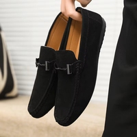 Mocassins en daim à barrettes métalliques pour hommes, à enfiler, semelle plate souple, respirants, pour la conduite, le quotidien et les affaires décontractées