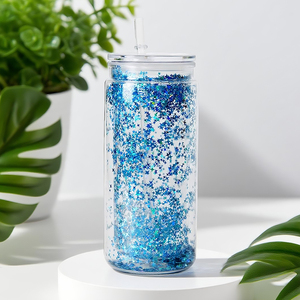 16 Oz 20 Oz Snowglobe Tumbler Double Wall Clear <strong>Plastic</strong> Cup with Pre-Drilled Hole Lids Straw for Drinks <strong>Plastic</strong> <strong>Drinkware</strong> - Product Image 2