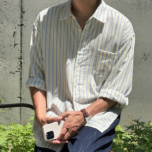 <span class=keywords><strong>Camicia</strong></span> a Righe in <span class=keywords><strong>Seersucker</strong></span> per Uomo, Resistente alle Pieghe, Vestibilità Comoda, Leggera e Traspirante, Manica Lunga, per Vacanze Estive e Spiaggia - Product Image 5