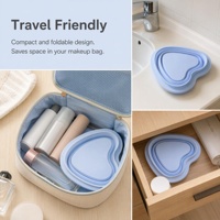 Bol de nettoyage pliable en silicone en forme de cœur pour pinceaux de maquillage, portable, antidérapant, pour éponges de beauté, vente en gros usine