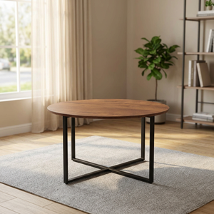 Mesa de Centro Redonda Moderna de Madera con Estructura Metálica para Muebles de Sala de Estar - Product Image 3