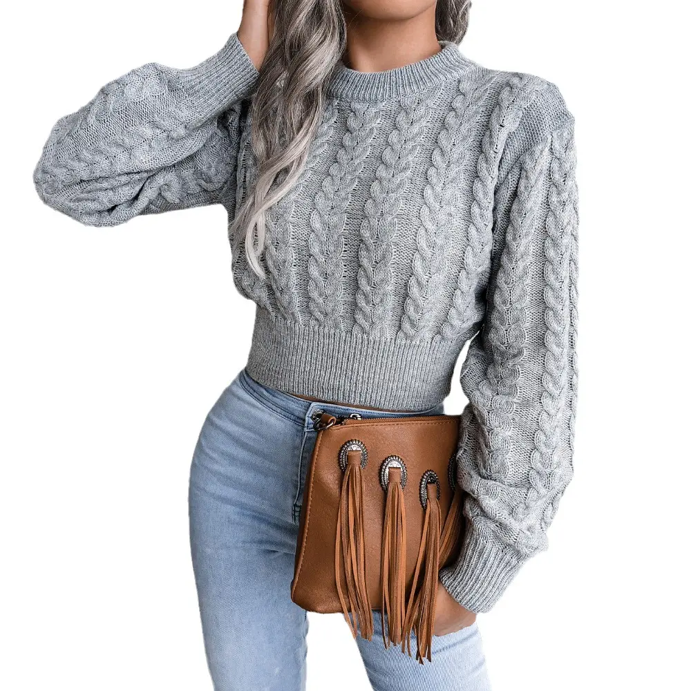 Women Twist Knitted Sweaters Autumn Winter O-Neck Long Lantern Sleeve Slim Knitwear Pullover Tops Elegance Sweet Woman Clothing