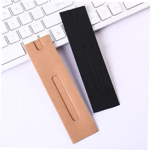 Custom Brown Kraft Paper Pencil Bag Black Pencil Slip Pouch Disposable Kraft Insert Pen Sleeves Holder