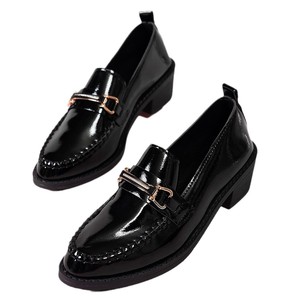 Pointed Toe Thick Heel Slip-on Women's Small Leather Shoes Autumn British Metal Plus Size Mid-heel - Product Image 5