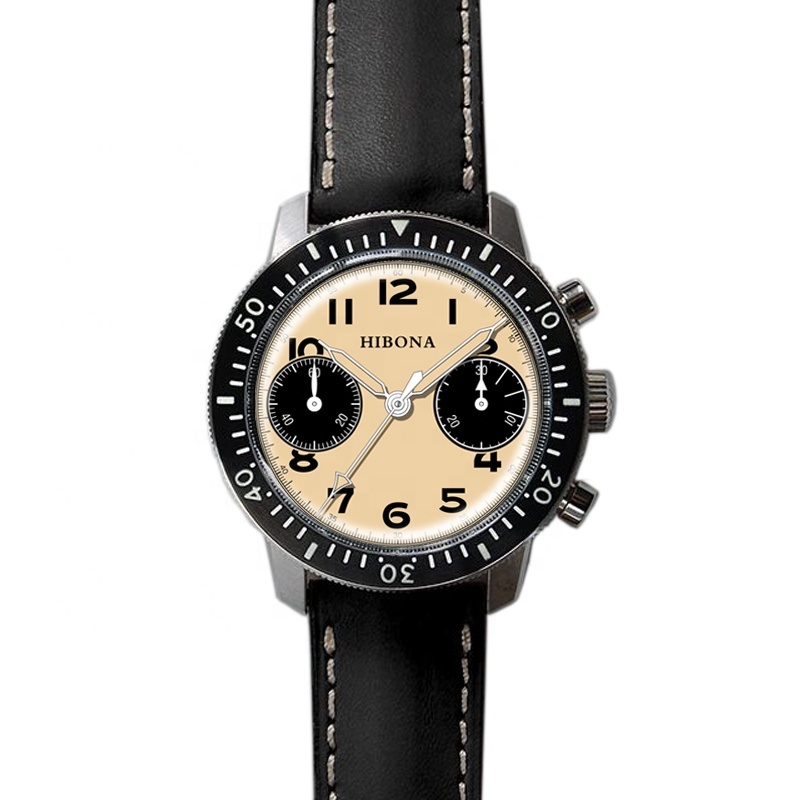 Business Seagull 1901 Chronograph <strong>Watch</strong> Unisex Full Stainless Steel Mechanical HAIOU <strong>Movement</strong> <strong>10</strong> Bar Water Leather 20mm <strong>Pointer</strong>