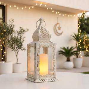Décorations du Ramadan 2027, design tendance, mini lanterne à bougie en métal marocaine blanche faite à la main - Product Image 1