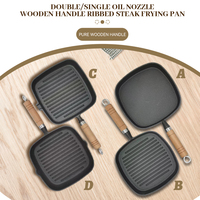 Poêle à frire carrée en fonte pré-assaisonnée pour la cuisine, poêle à griller, poêle à steak, poêle à frire à rayures avec manche en bois