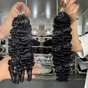 Extensiones de Cabello Humano Virgen Natural Ondulado Rizado Birmano al por Mayor, Trenzas de Ganchillo Pre-enlazadas, Ondas de Agua, Extensión Invisible de Ganchillo - Product Image 1