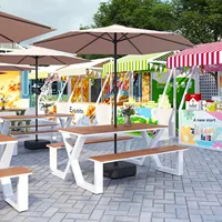 Tables et bancs de jardin modernes en alliage d'aluminium pour parcs, cours, salons de thé, restaurants, cafés, jardins