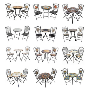 Conjunto de Muebles de Jardín de Cerámica Pintada a Mano, <span class=keywords><strong>Mesa</strong></span> de <span class=keywords><strong>Comedor</strong></span> de Metal y 2 Sillas para Patio - Product Image 6