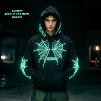Hoodie graphique Halloween squelette lumineux dans le noir en coton molletonné surdimensionné avec logo d'entreprise